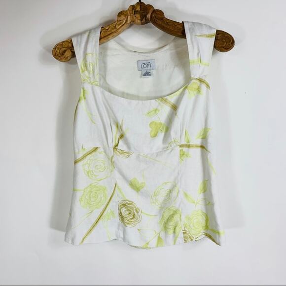 LOFT White Green Linen Floral Pattern Top Sz 4 - Picture 5 of 7
